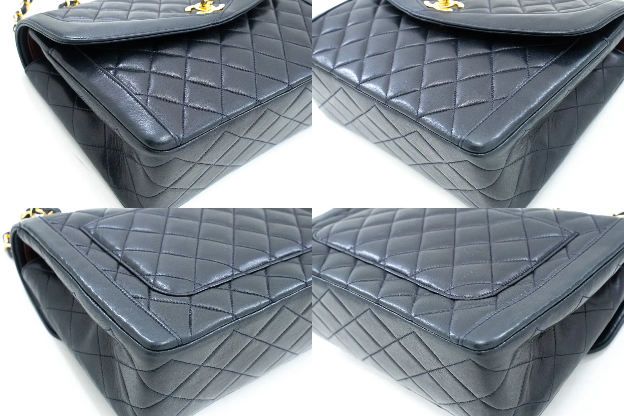 CHANEL NAVY Vintage Chain Shoulder Bag Lambskin Quilted Flap Purse m42