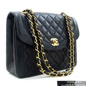 CHANEL NAVY Vintage Chain Shoulder Bag Lambskin Quilted Flap Purse m42