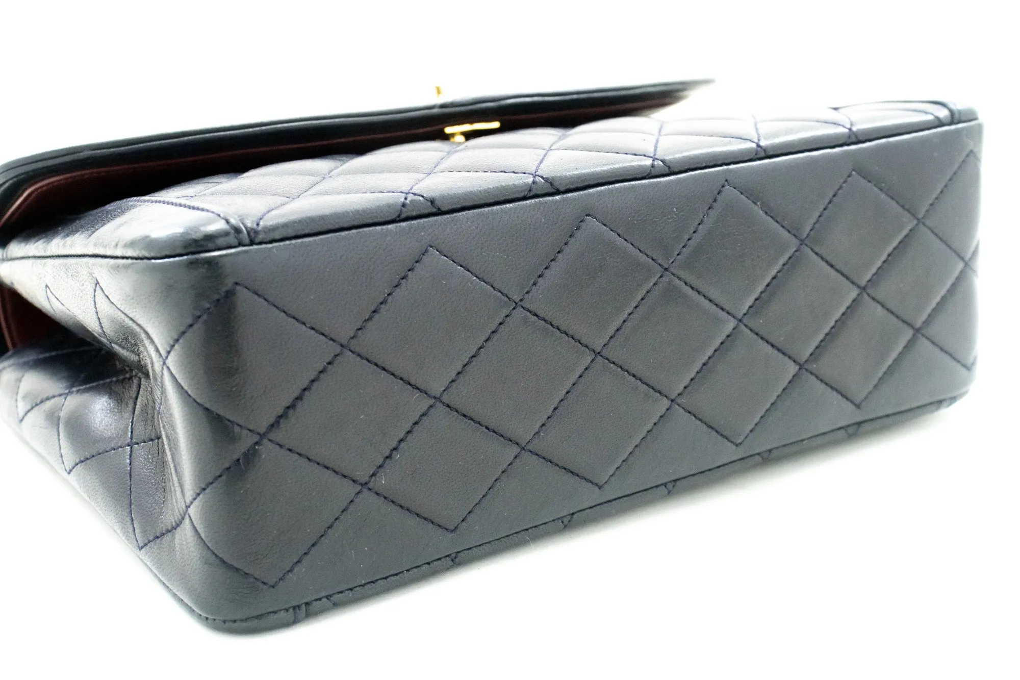 CHANEL NAVY Vintage Chain Shoulder Bag Lambskin Quilted Flap Purse m42