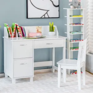 Children's Montessori Homework Desk | Storage Cupboard & Chair | White | 3-10 Years