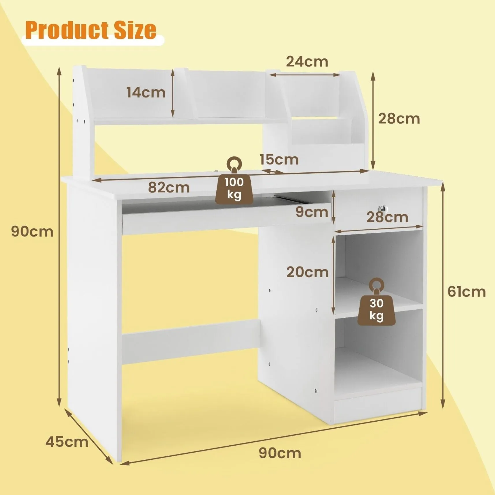 Children's White Homework Desk | Bureau | Storage Shelves & Drawer | 5-14 Years