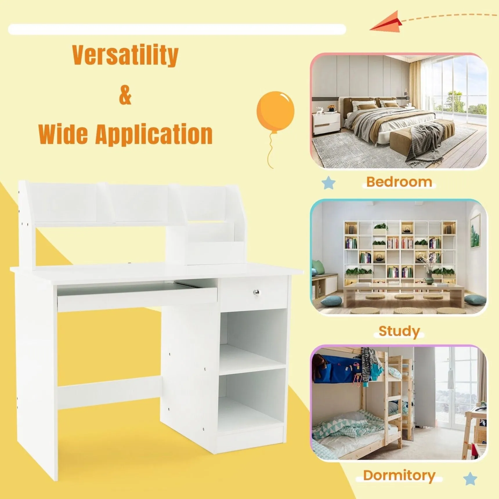 Children's White Homework Desk | Bureau | Storage Shelves & Drawer | 5-14 Years