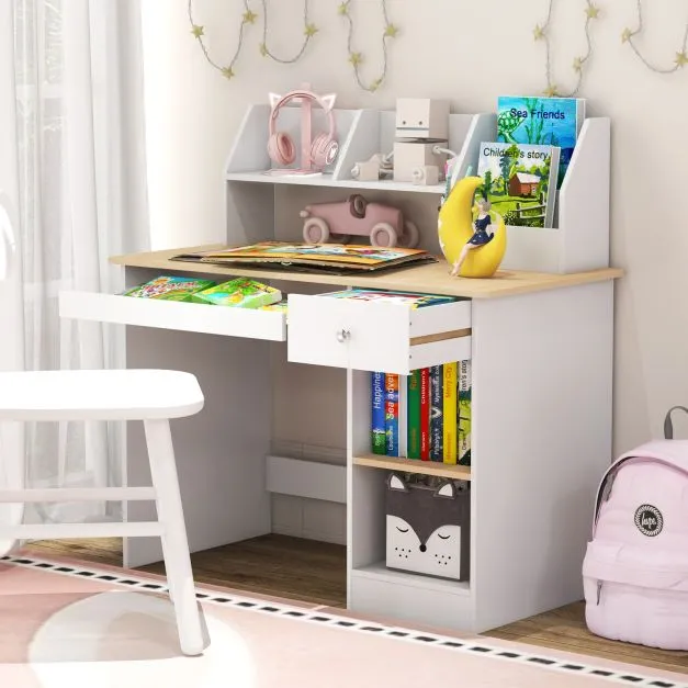 Children's White Homework Desk | Bureau | Storage Shelves & Drawer | 5-14 Years