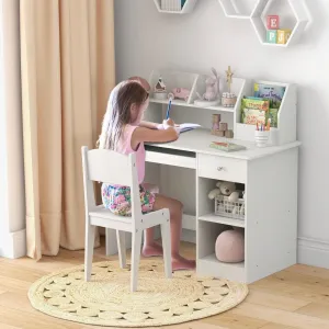 Children's White Homework Desk | Bureau | Storage Shelves & Drawer | 5-14 Years
