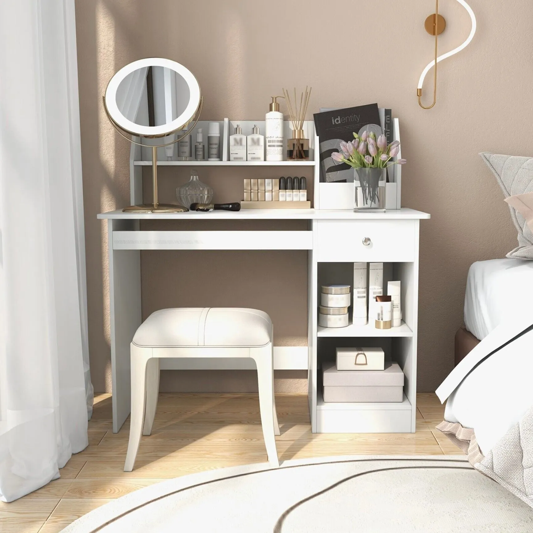 Children's White Homework Desk | Bureau | Storage Shelves & Drawer | 5-14 Years