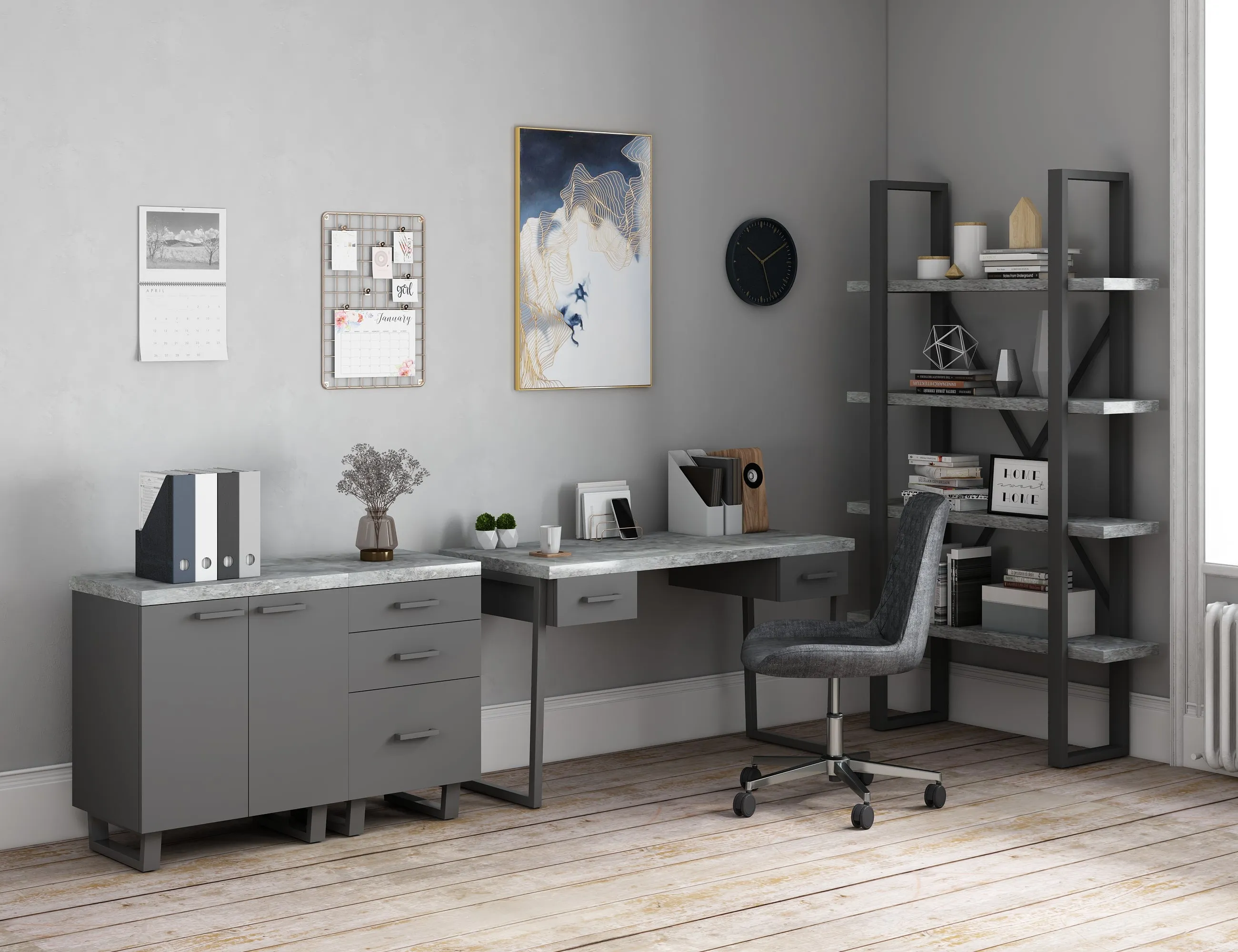 Classic Fusion Stone Open  Office Desk FSODKST