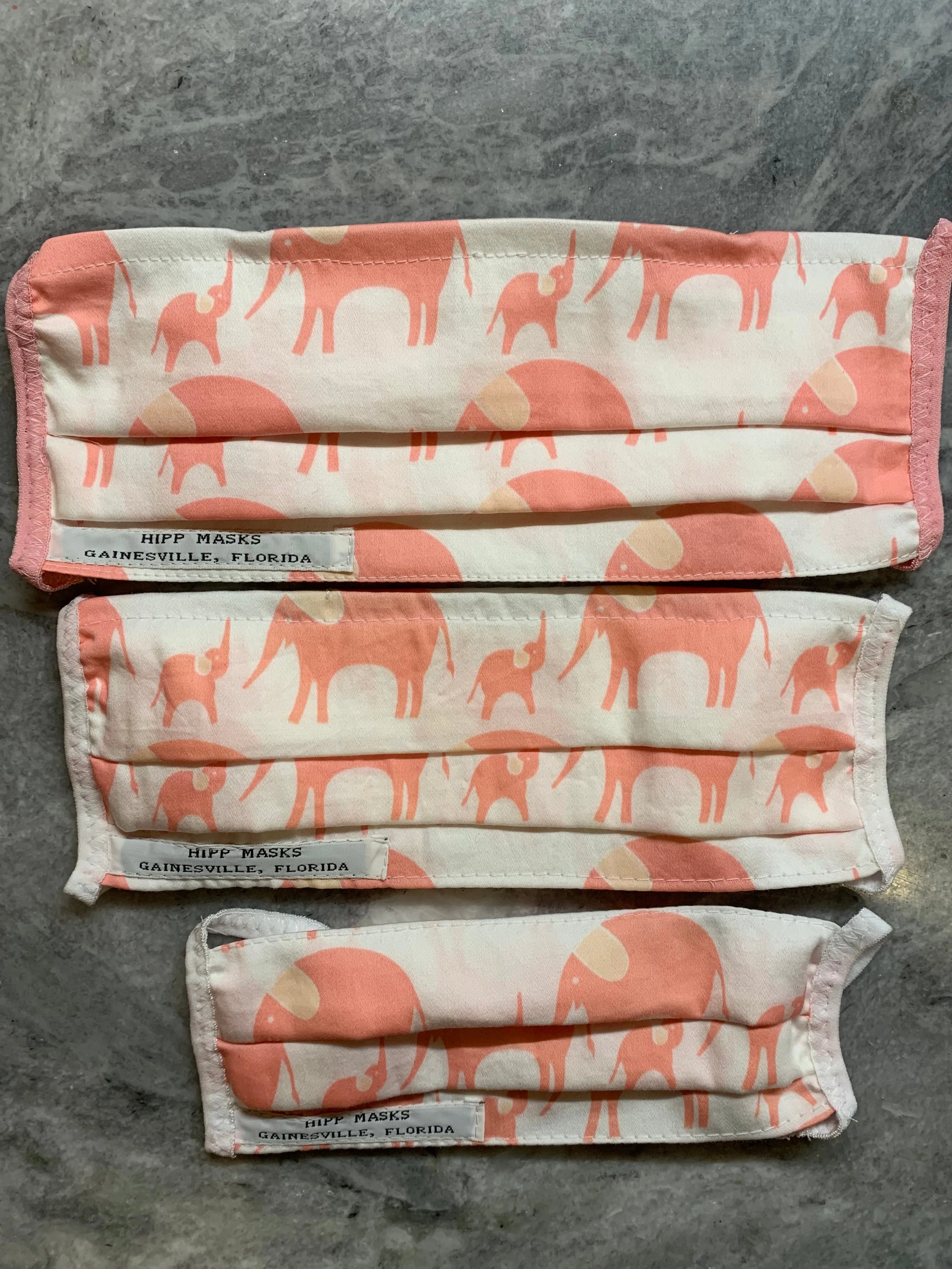 Cofrin Park:  All Organic Pink Elephants (Cotton Ties or White or Pink Foldover Elastic Ear Loops)