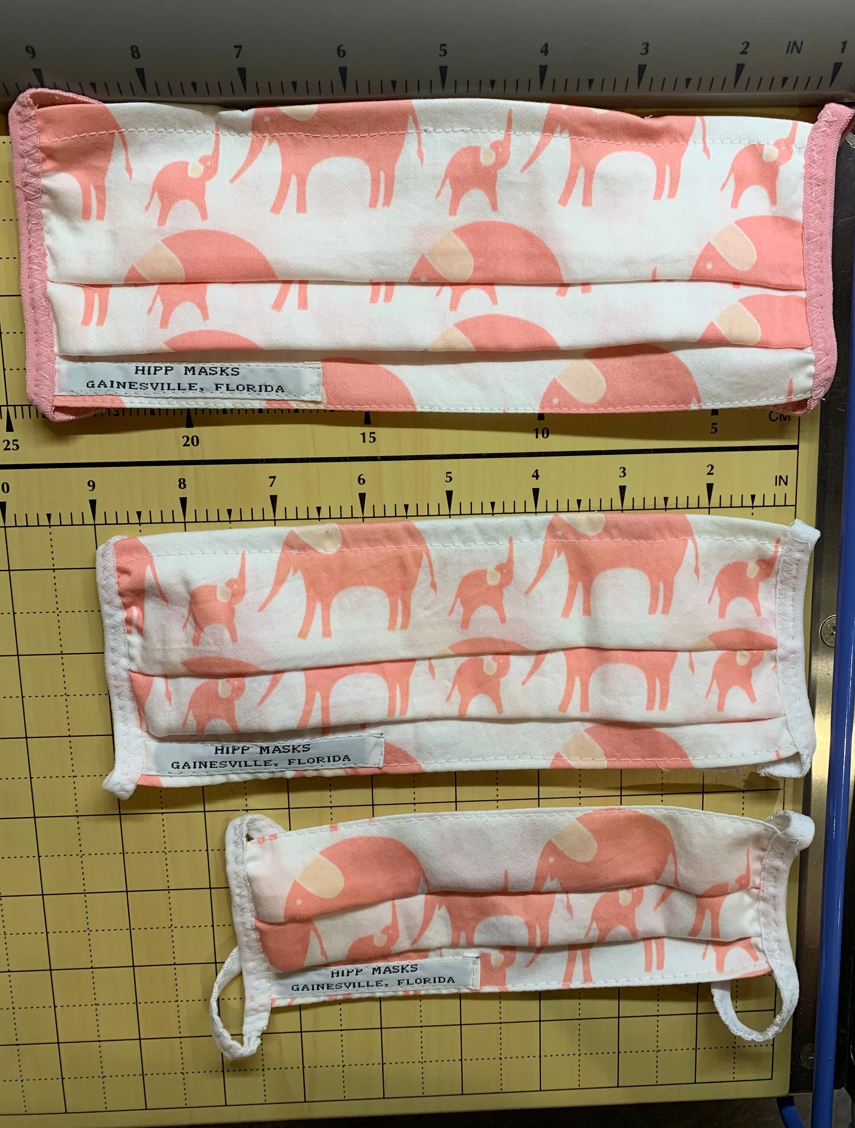 Cofrin Park:  All Organic Pink Elephants (Cotton Ties or White or Pink Foldover Elastic Ear Loops)