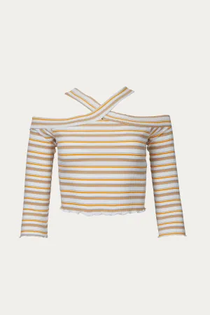 COLD-SHOULDER STRETCH COTTON-JERSEY TOP