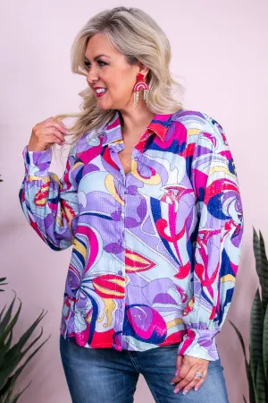 Colorful Sensation Purple/Multi Color Printed Sequin Top - T10078PU