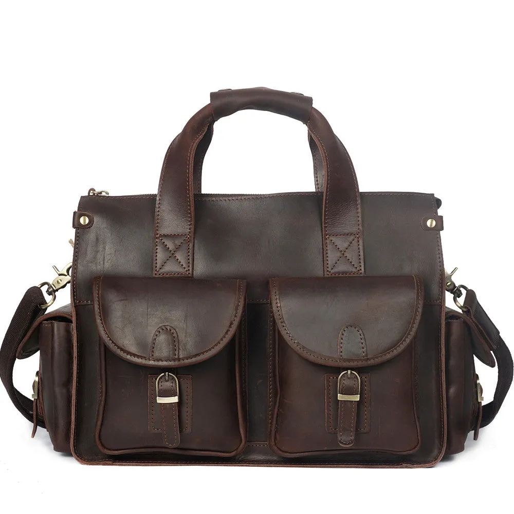Crazy Horse Leather Men Messenger Bags Vintage Briefcases Leather Laptop Bag