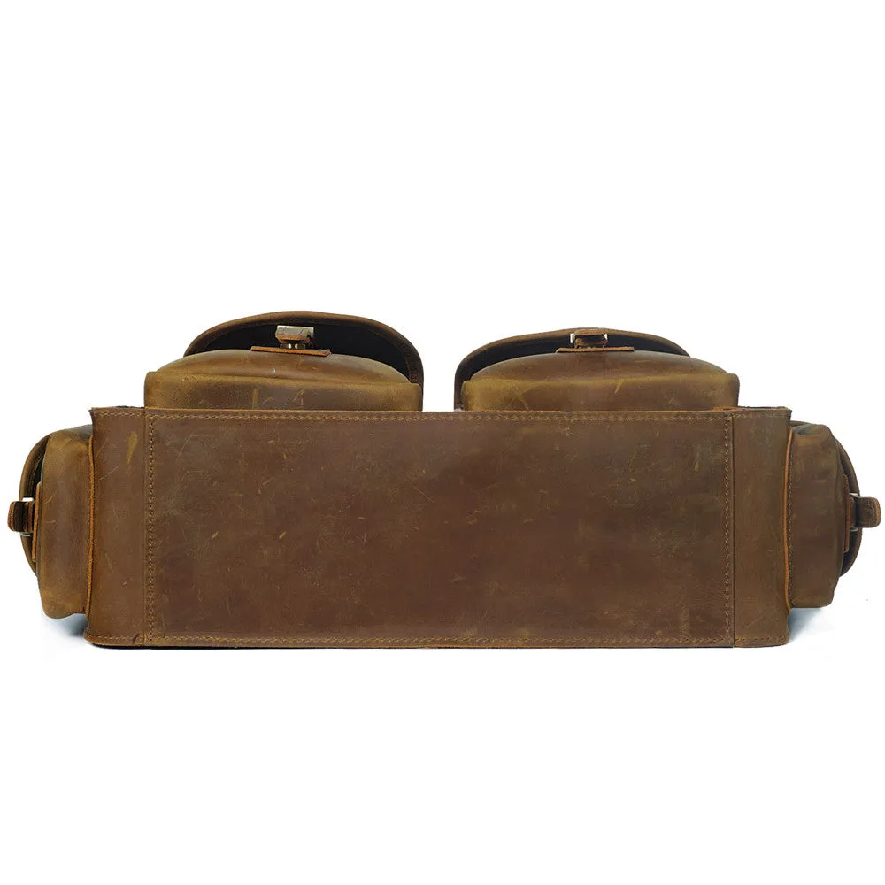 Crazy Horse Leather Men Messenger Bags Vintage Briefcases Leather Laptop Bag