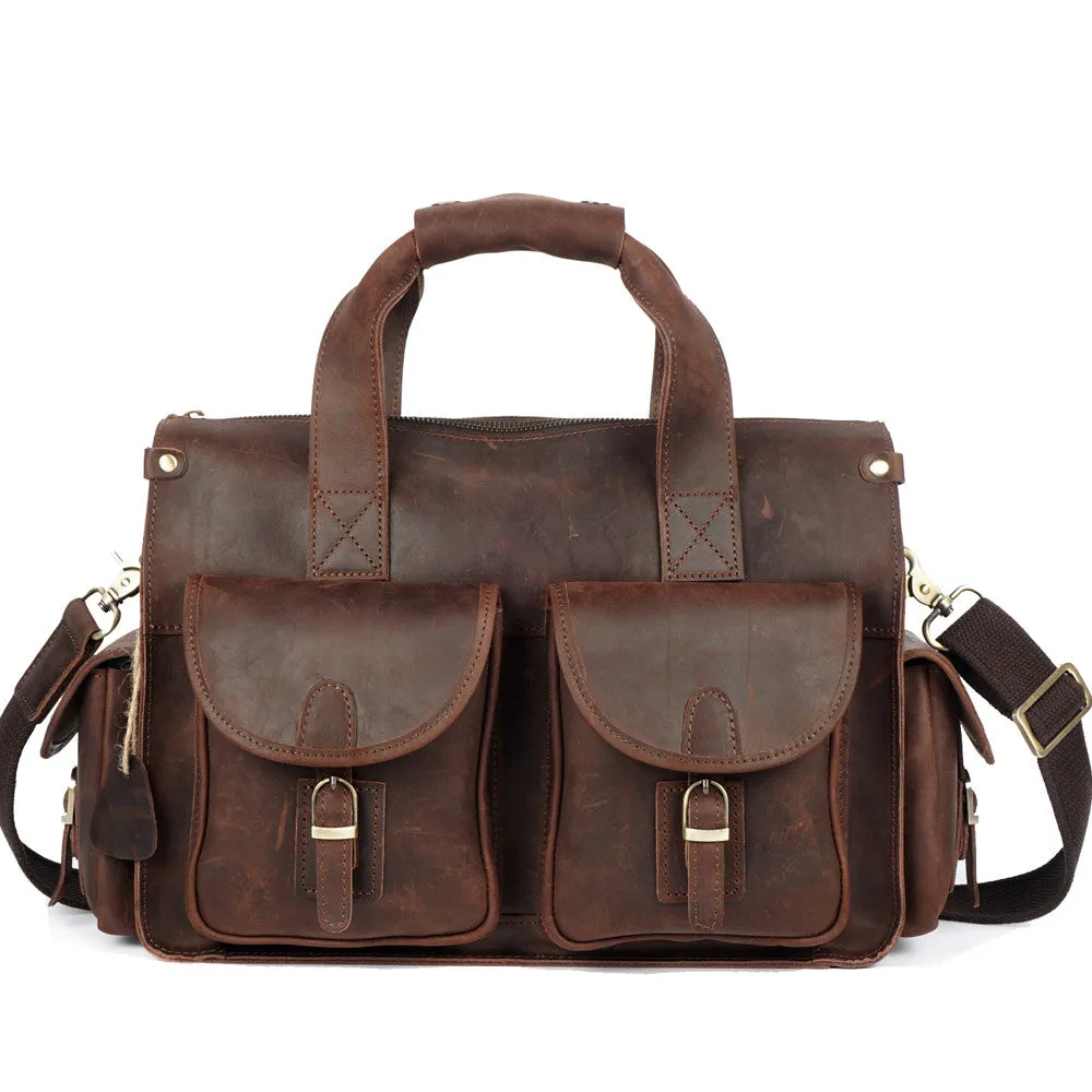 Crazy Horse Leather Men Messenger Bags Vintage Briefcases Leather Laptop Bag
