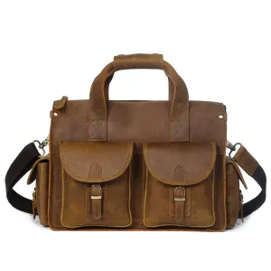 Crazy Horse Leather Men Messenger Bags Vintage Briefcases Leather Laptop Bag