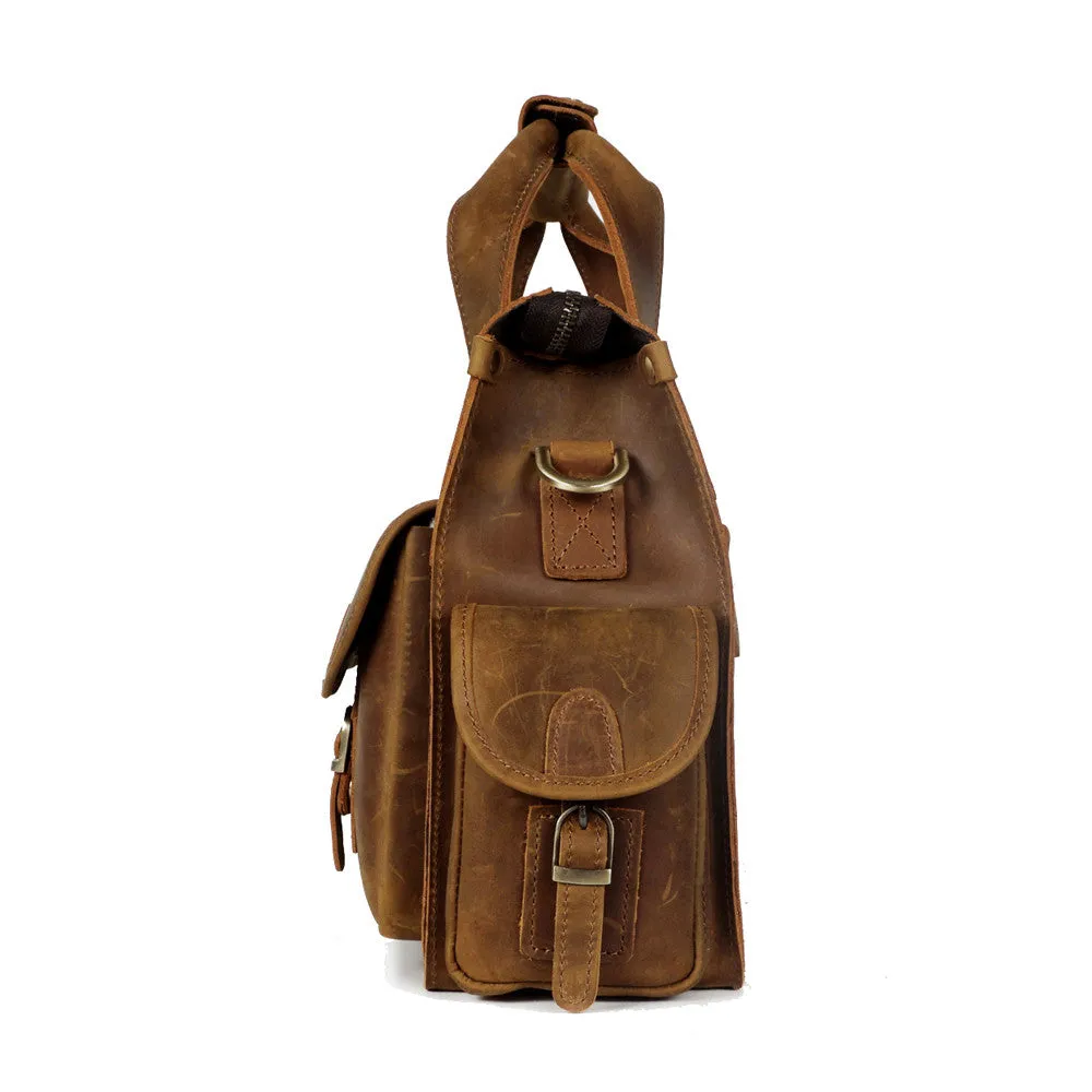Crazy Horse Leather Men Messenger Bags Vintage Briefcases Leather Laptop Bag