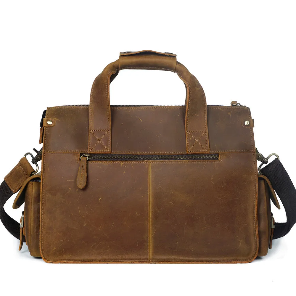 Crazy Horse Leather Men Messenger Bags Vintage Briefcases Leather Laptop Bag