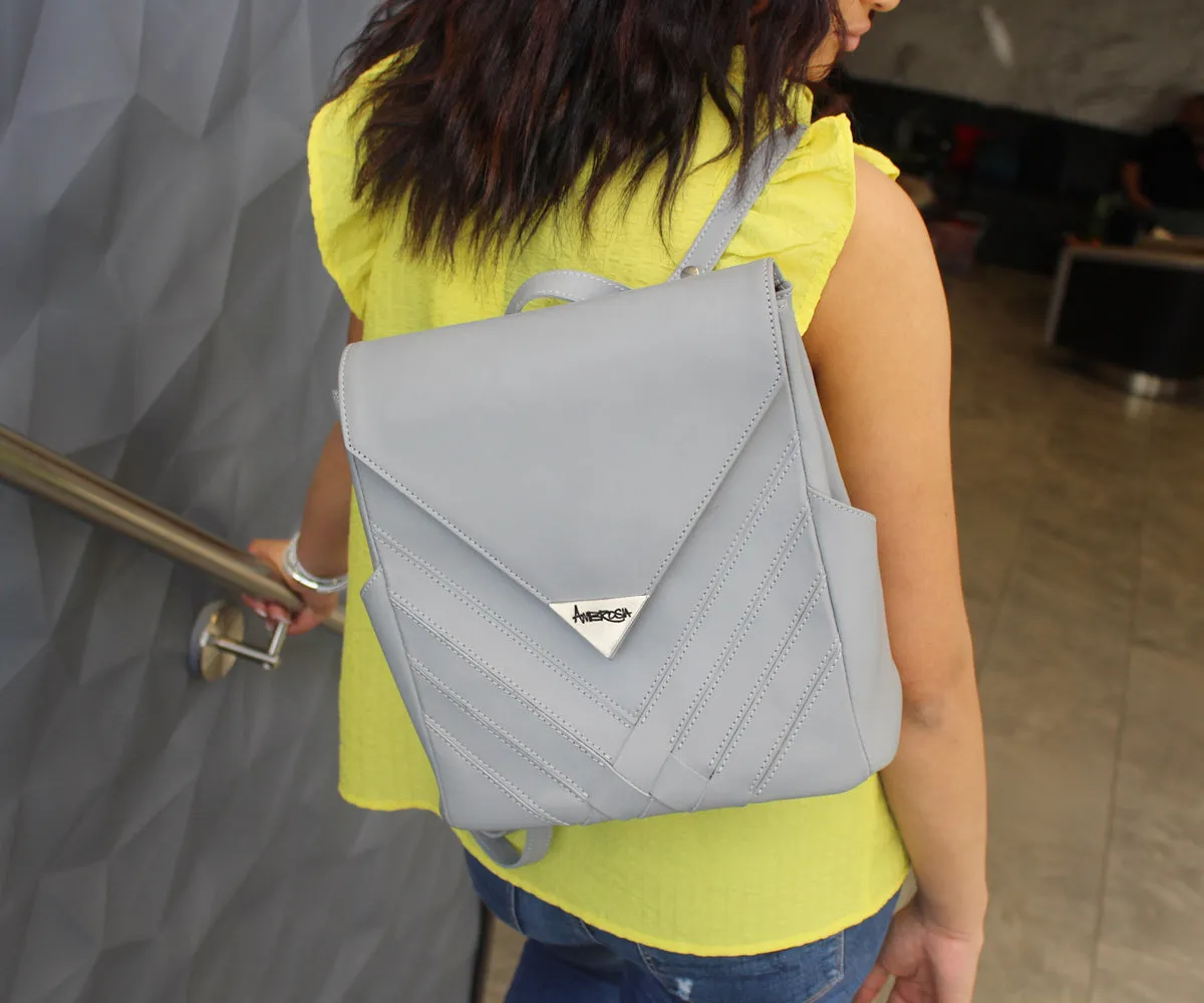 Criss-Cross Genuine Leather Galloper Gray Backpack