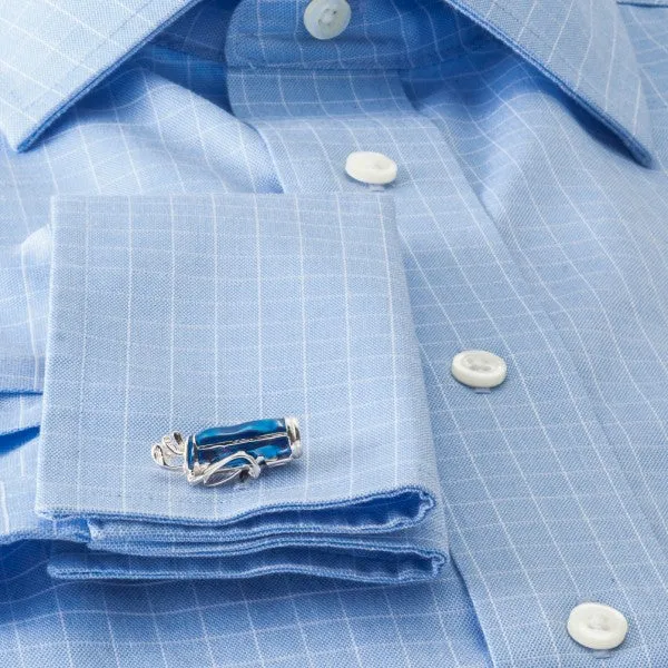 Deakin and Francis Men's Sterling Silver Golf Cufflinks, Blue