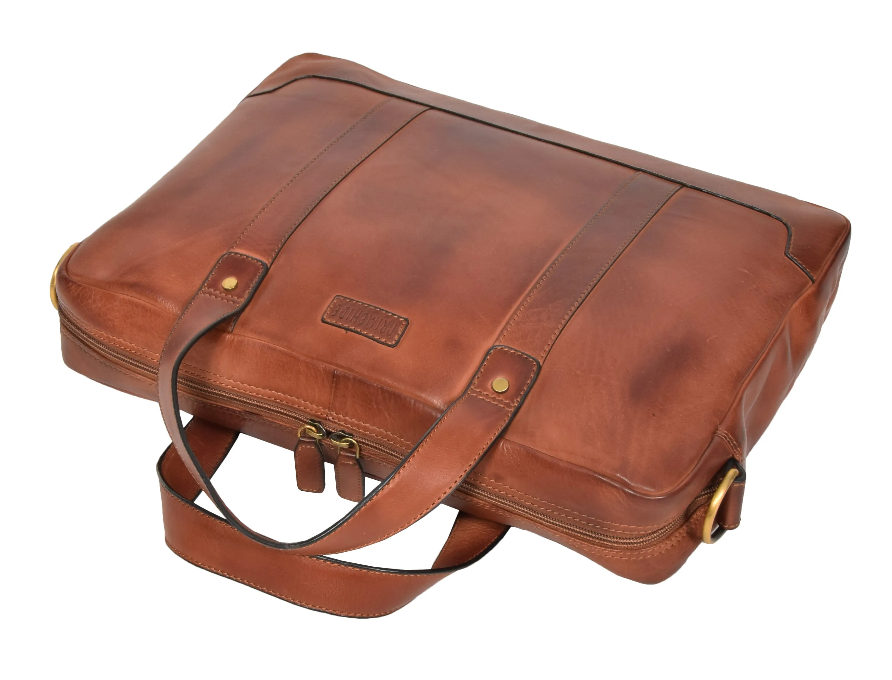 DR323 Real Soft Leather Satchel Vintage Tan Briefcase Office Bag