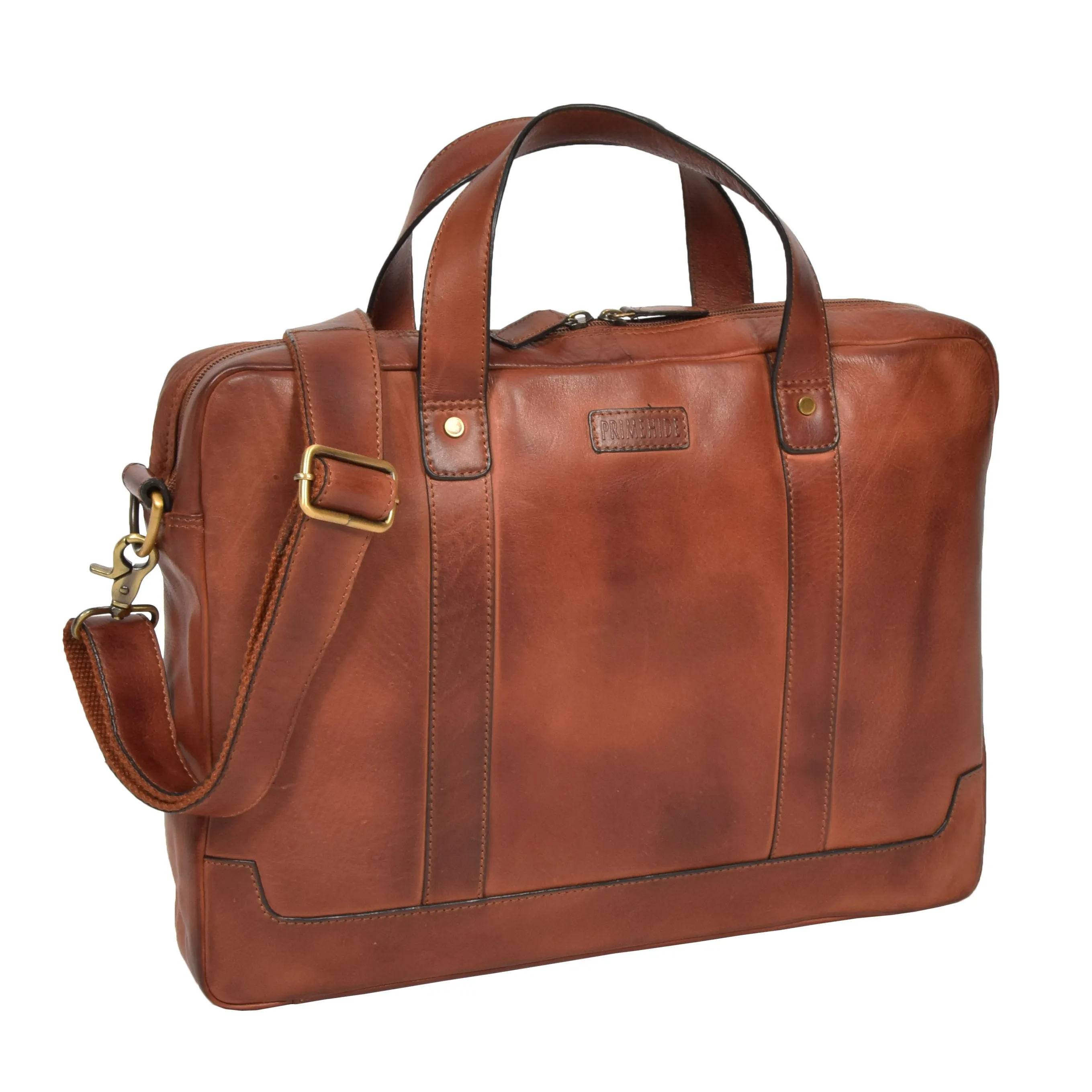 DR323 Real Soft Leather Satchel Vintage Tan Briefcase Office Bag