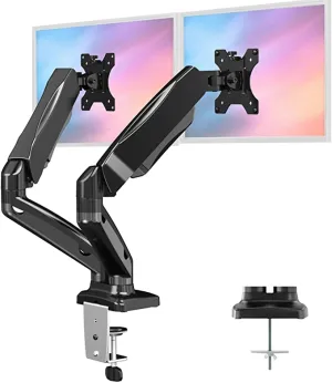 Dual Arm Monitor Stand - Adjustable Gas Spring Computer Desk Mount VESA Bracket with C Clamp/Grommet Mounting Base for 13 to 27 Inch Computer Screens