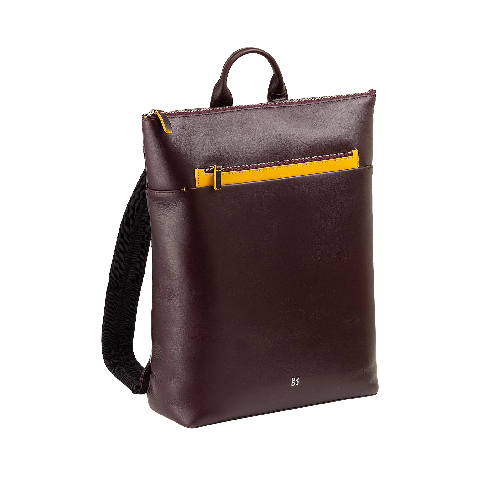 DUDU Men's Backpack in Leather, Portable MacBook PC Backpack up to 16 inches, backpack for travel with zipper and trolley attack