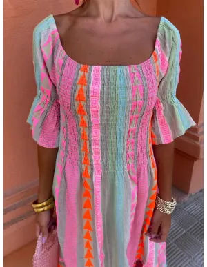 Fashion Colorful Stripe Print Long Dress Off Shoulder Ruffles