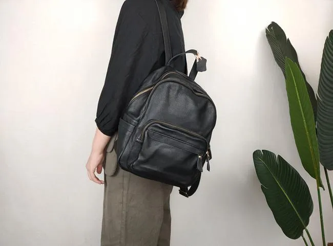 Fashion Womens Black Leather Backpack School Backpack Stachel Backpack For Women