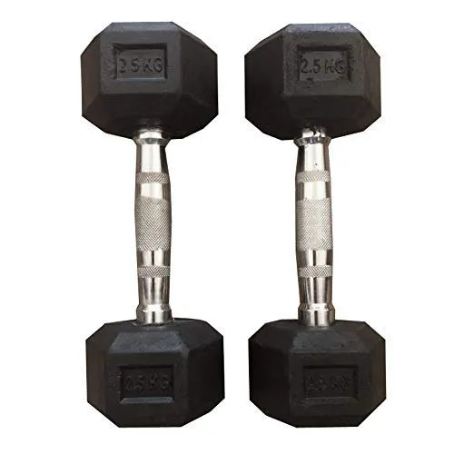 FratiiSingh Rubber Hex Dumbbells for Unisex (Black, 2.5 kg) - Pack of 2
