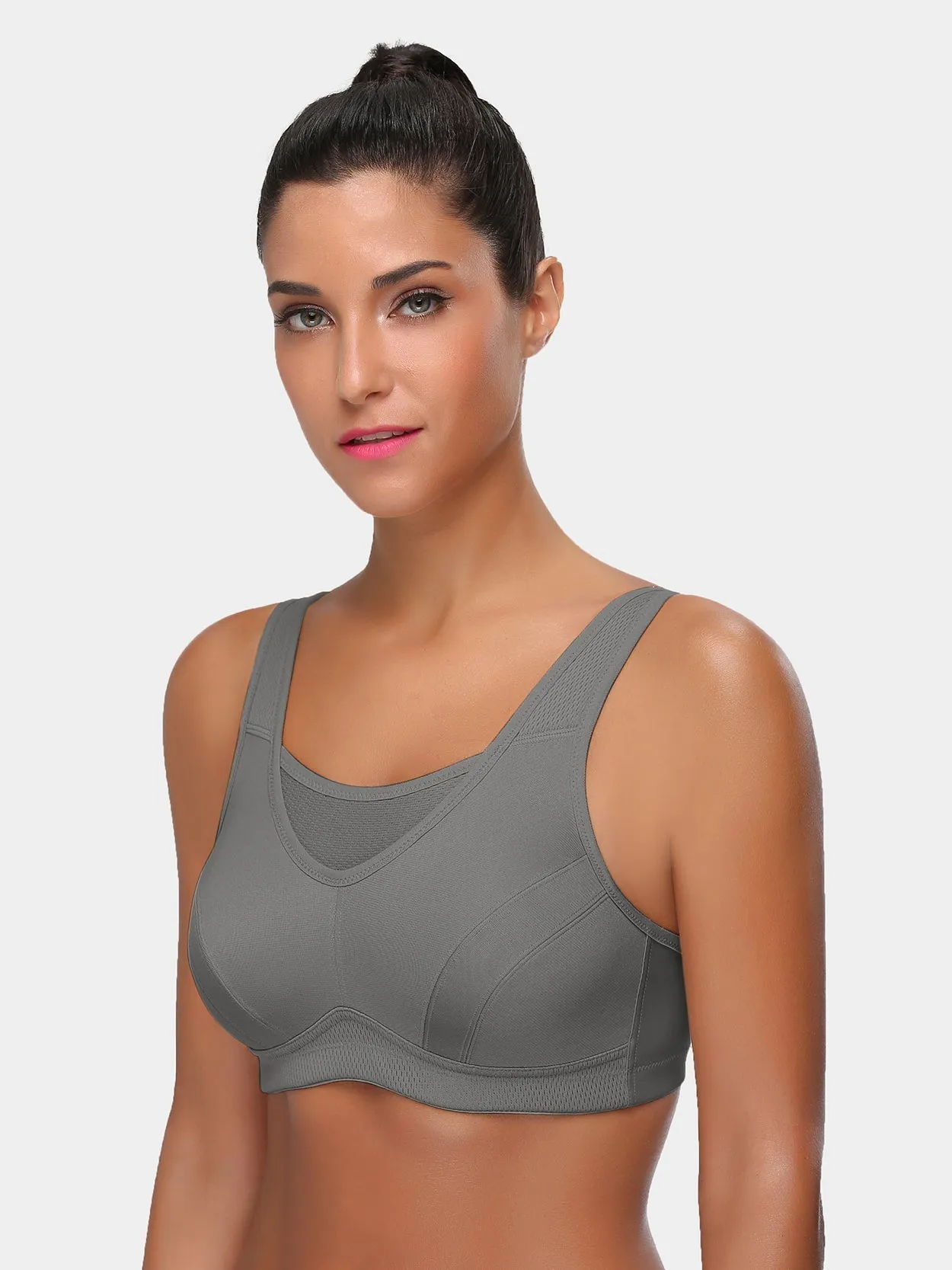 Full Coverage Solid Absorb Wirefree Breathable Sports Bra Grey