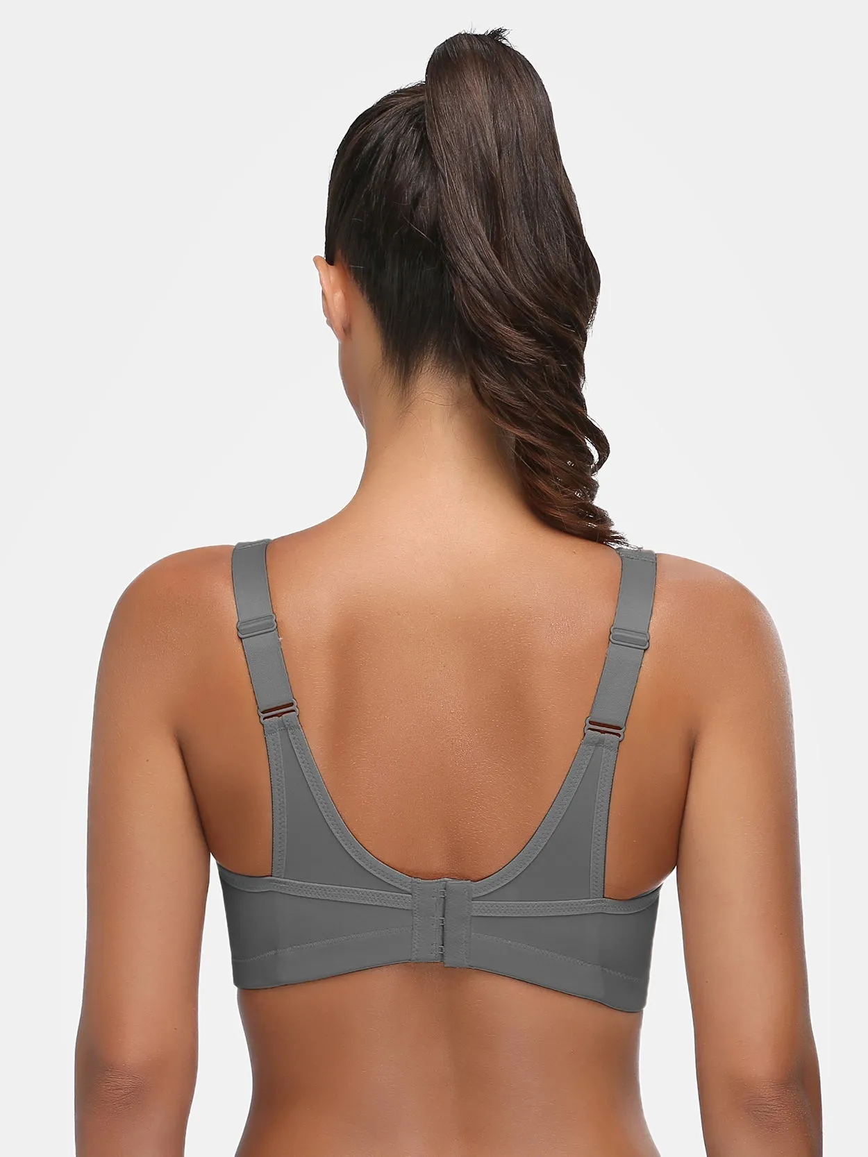 Full Coverage Solid Absorb Wirefree Breathable Sports Bra Grey