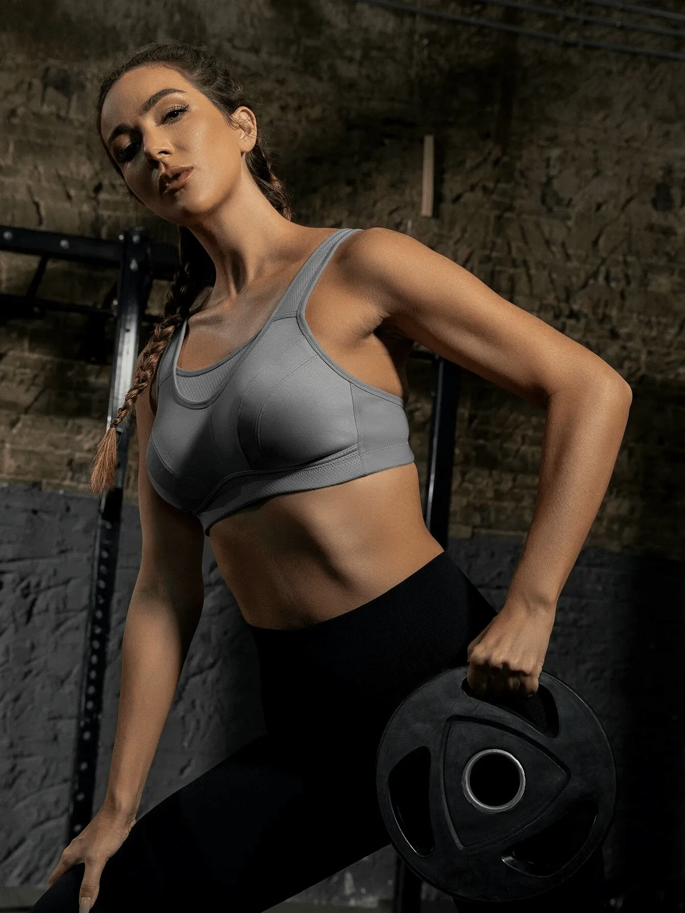 Full Coverage Solid Absorb Wirefree Breathable Sports Bra Grey