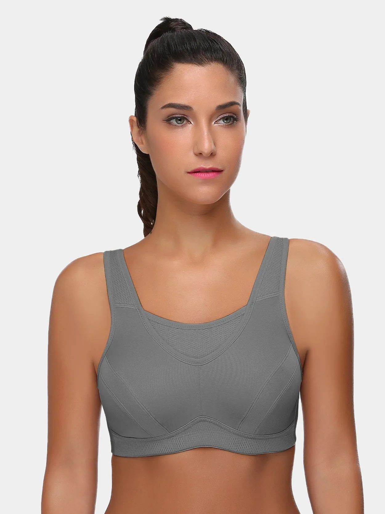 Full Coverage Solid Absorb Wirefree Breathable Sports Bra Grey