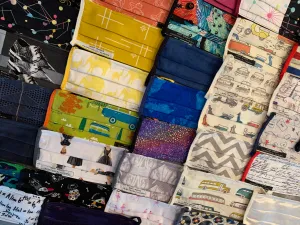 Gainesville Eurovans: Ivory Organic Cotton with Cars, Bikes and VW Buses with Ivory Foldover Elastic Ear Loops