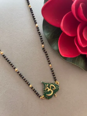 Gold Plated Trendy Long Mangaslutra Designs Leaf/Om Pendant Simple Gold And Black Beads Chain