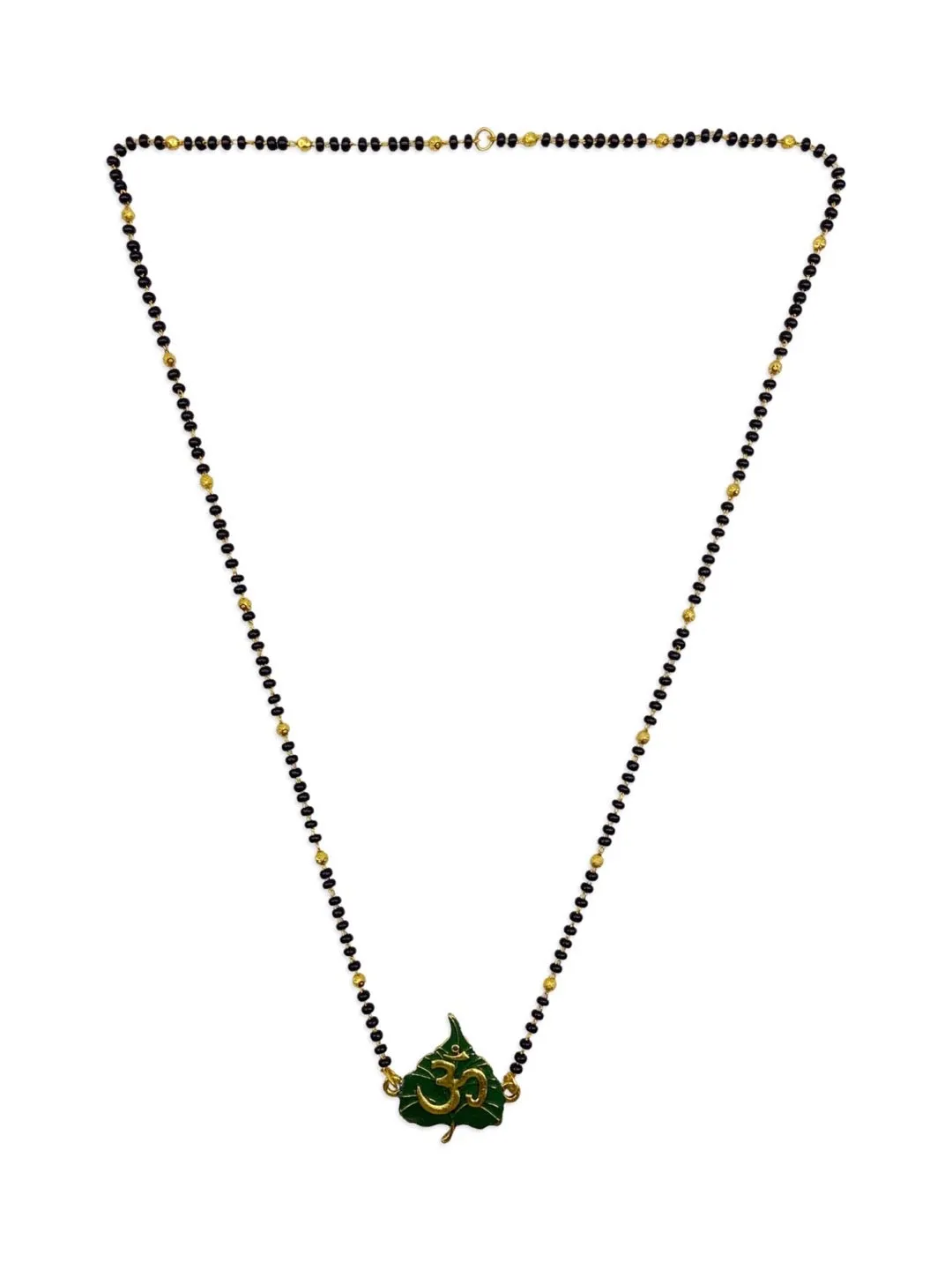 Gold Plated Trendy Long Mangaslutra Designs Leaf/Om Pendant Simple Gold And Black Beads Chain