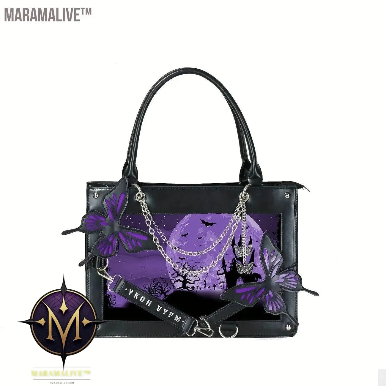 Gothic Butterfly Deco Tote Bag, Y2K Punk Crossbody Bag, Funky Shoulder Purse & Handbag For Girls