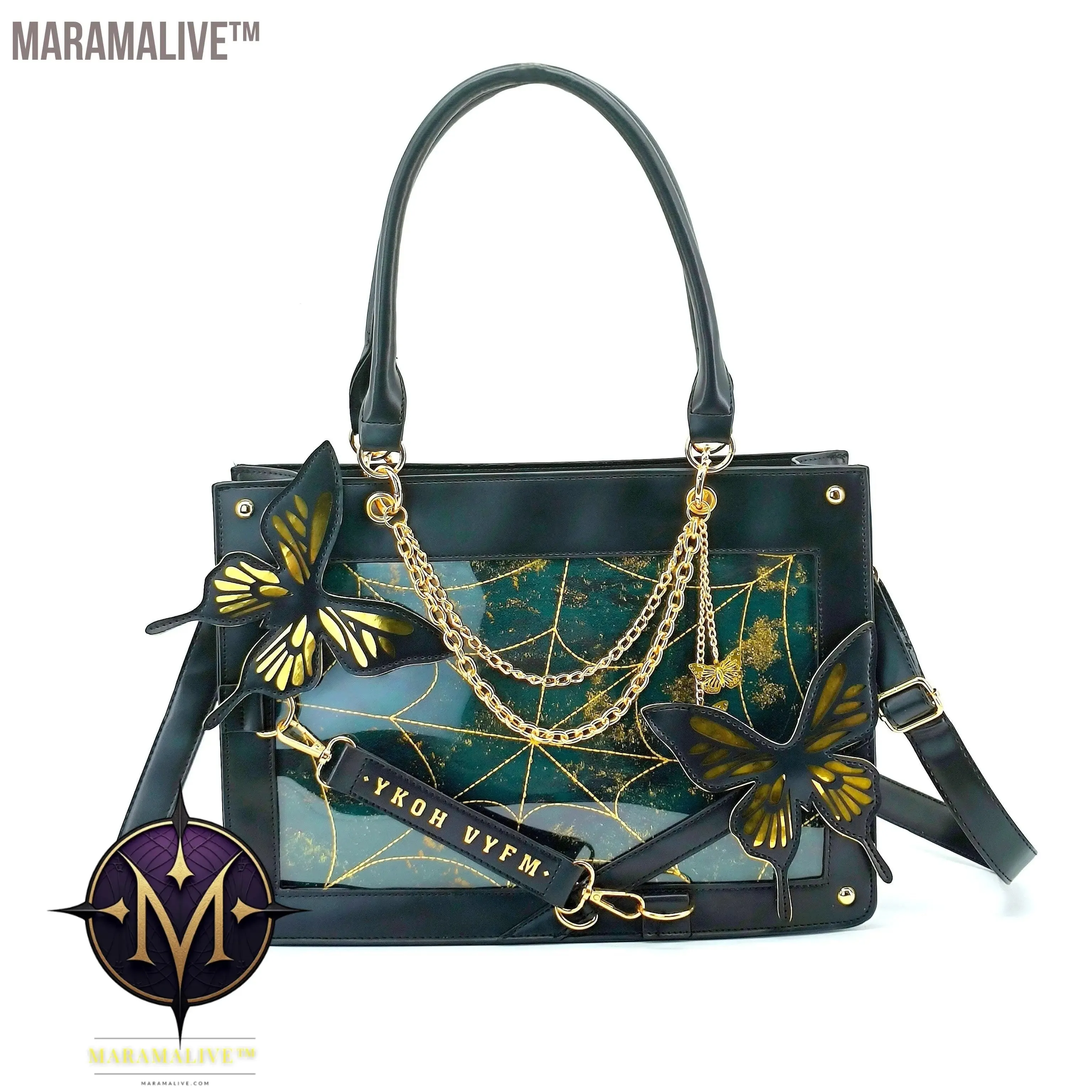 Gothic Butterfly Deco Tote Bag, Y2K Punk Crossbody Bag, Funky Shoulder Purse & Handbag For Girls