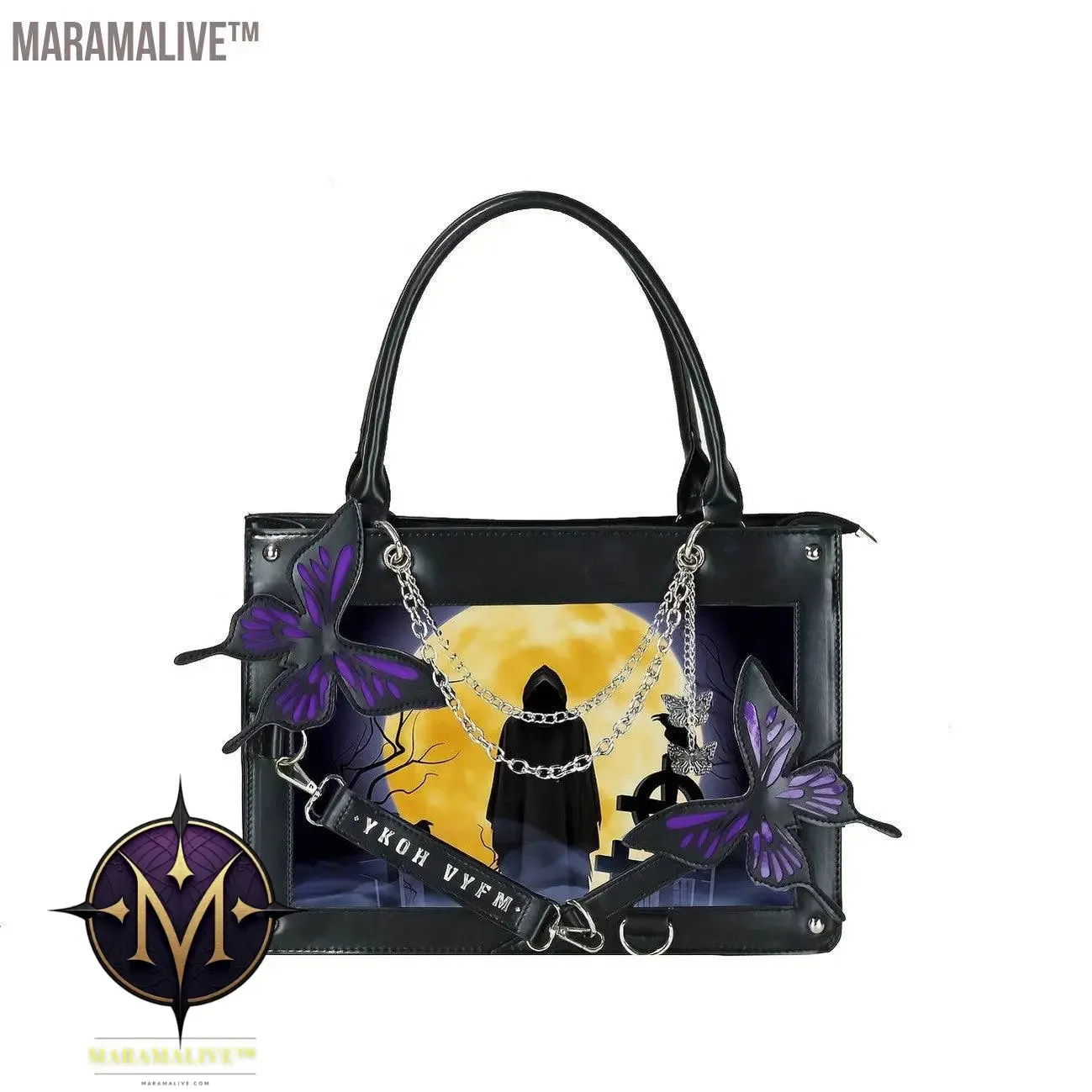Gothic Butterfly Deco Tote Bag, Y2K Punk Crossbody Bag, Funky Shoulder Purse & Handbag For Girls
