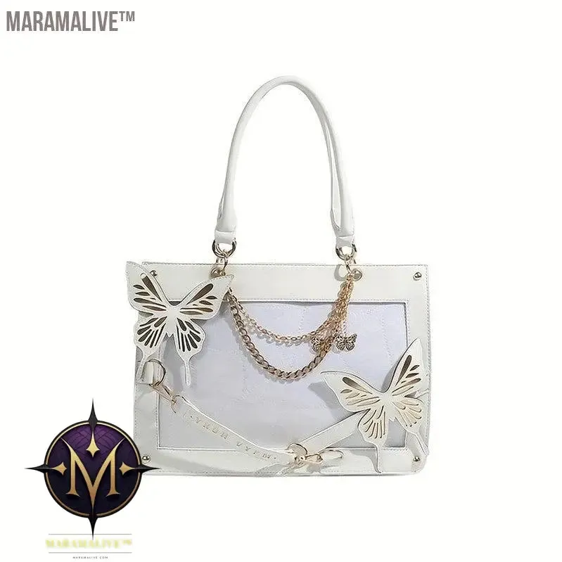 Gothic Butterfly Deco Tote Bag, Y2K Punk Crossbody Bag, Funky Shoulder Purse & Handbag For Girls