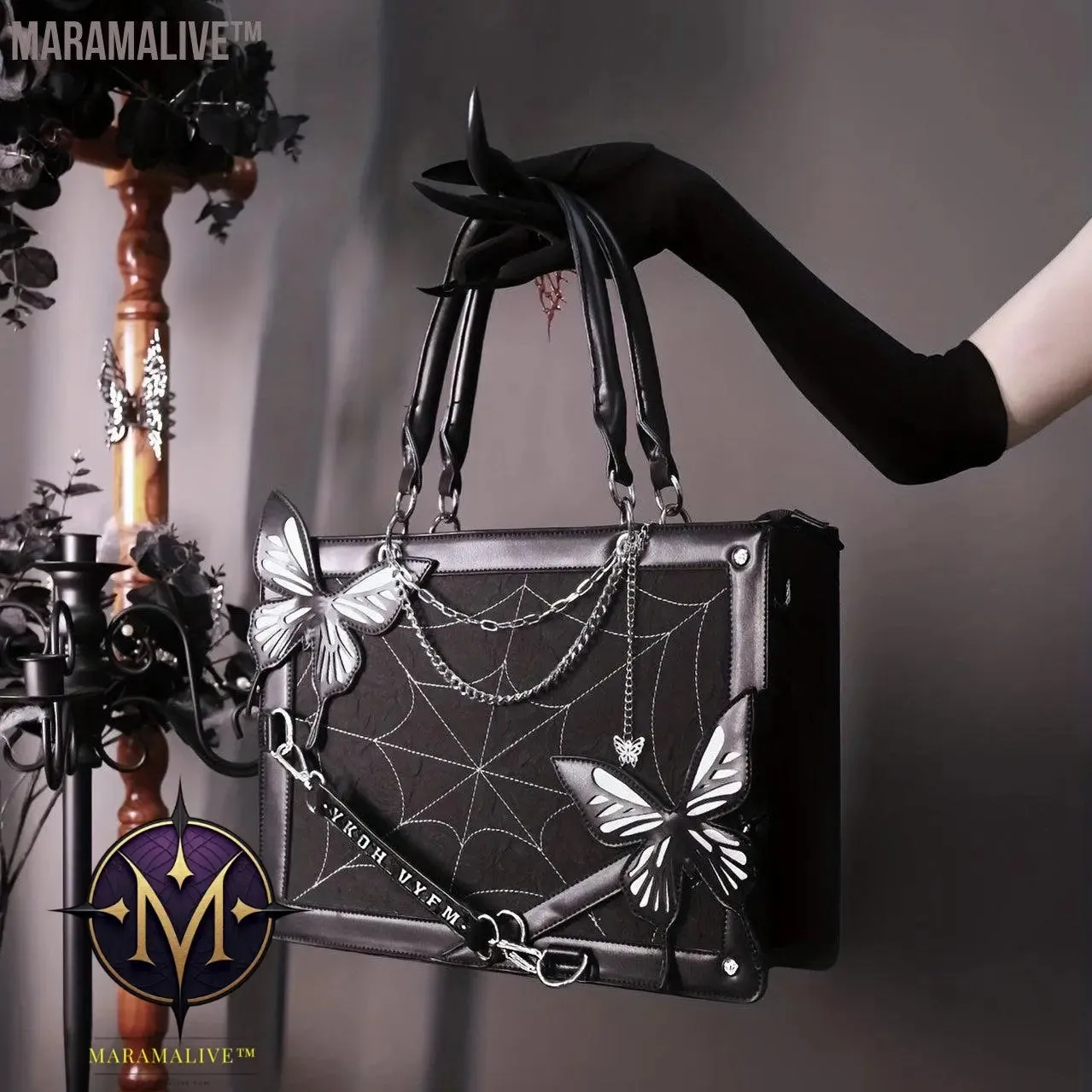Gothic Butterfly Deco Tote Bag, Y2K Punk Crossbody Bag, Funky Shoulder Purse & Handbag For Girls
