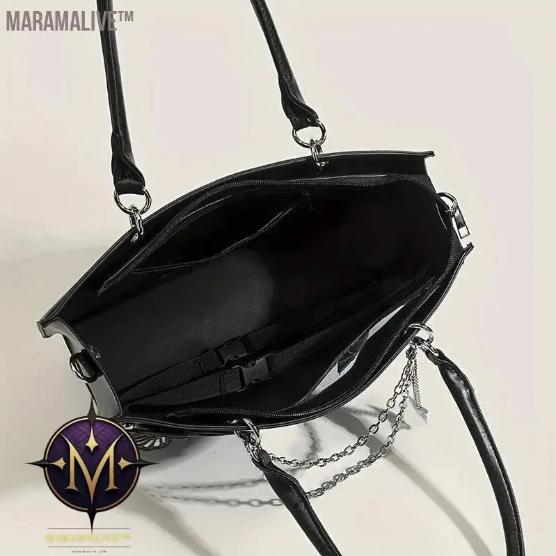 Gothic Butterfly Deco Tote Bag, Y2K Punk Crossbody Bag, Funky Shoulder Purse & Handbag For Girls