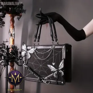 Gothic Butterfly Deco Tote Bag, Y2K Punk Crossbody Bag, Funky Shoulder Purse & Handbag For Girls