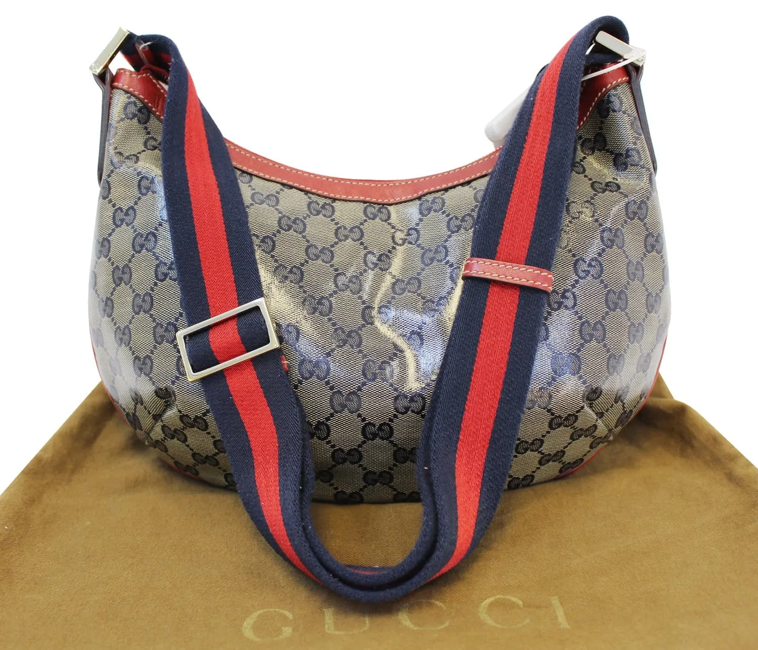 GUCCI 181092 GG Canvas Red Navy Blue Messenger Bag