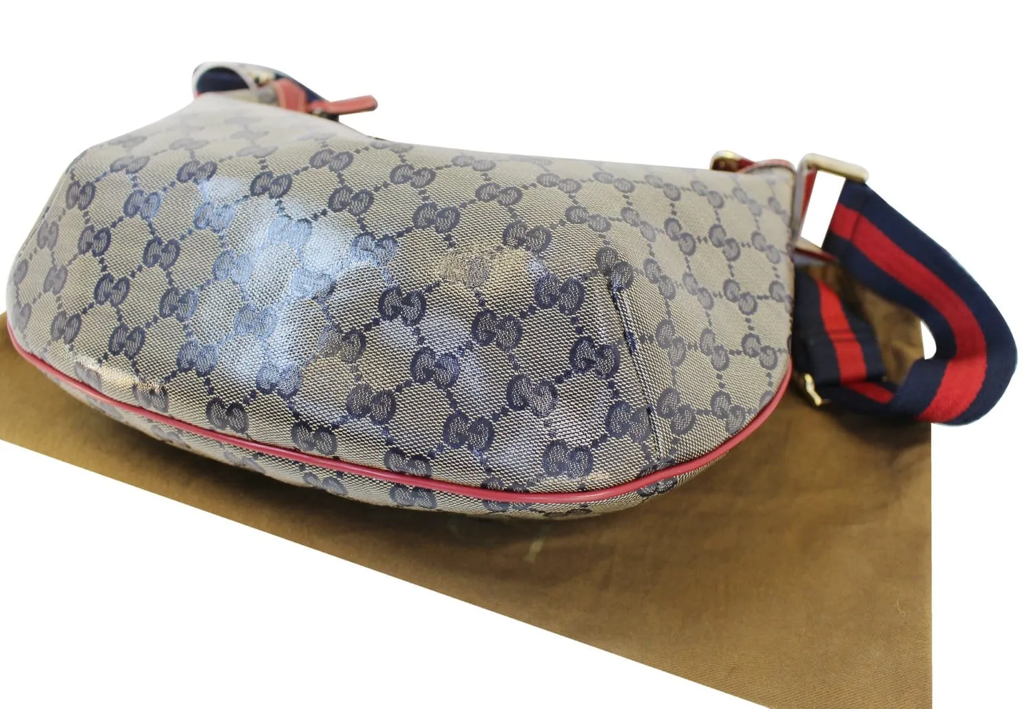 GUCCI 181092 GG Canvas Red Navy Blue Messenger Bag