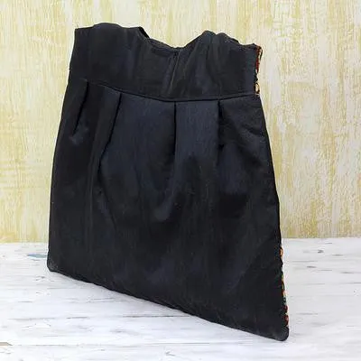 Handmade Embroidered 'Midnight Glamour' Shoulder Bag