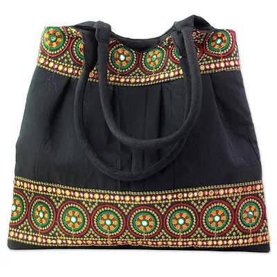 Handmade Embroidered 'Midnight Glamour' Shoulder Bag