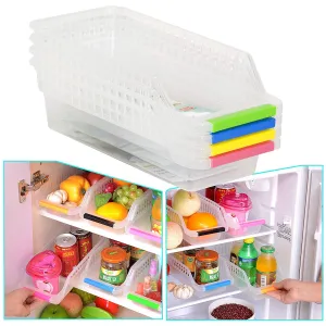 HapiLeap Fridge Drawer Organizer Unique Design Pull Out Bins Fridge Shelf Holder Storage Box Home Organizer (Fridge Organizers (4 Pcs))