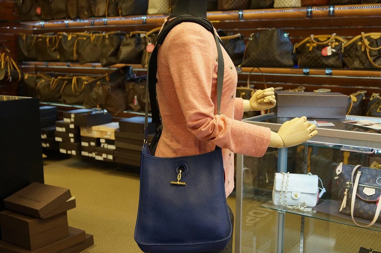 Hermes Navy Taurillon Clemence Leather Vespa PM Messenger Bag