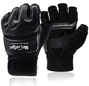 Kickboxing Gloves Punch Bag Muay Thai Boxing Training Fingerless Gloves for Men Women Children (Black, L)